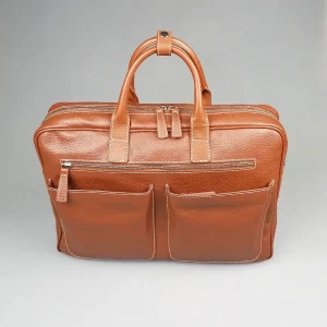 Business Bag Grain Leather Two Mid Brown