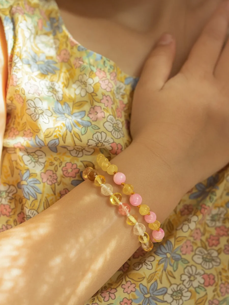 Barnsteen armband baby - Lemon en Rozenkwarts - 14 cm - Afbeelding 3