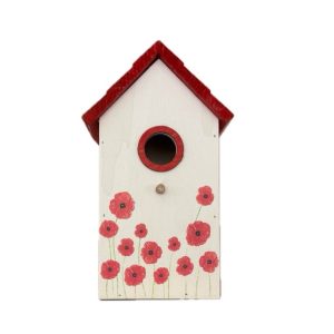 Vogelhuisje hout beschilderd met klaproosjes